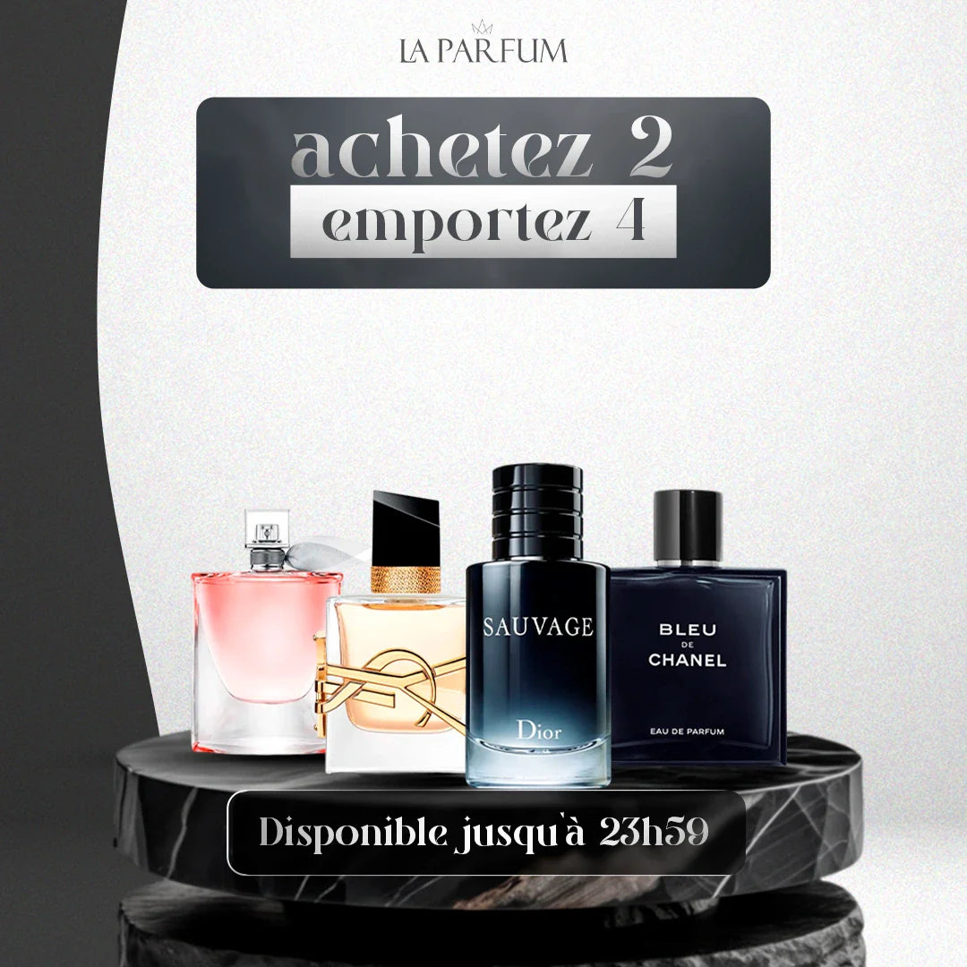 4 Parfums - Dior Sauvage, Bleu de Chanel, Libre Yves Saint Laurent & La Vie Est Belle (ACHETEZ 2, RECEVEZ-EN 4)
